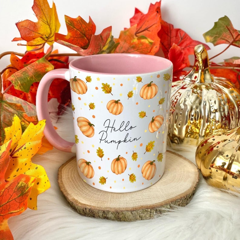 Autumn Mug, Hello Autumn, Personalised Pumpkin Mug, Autumn Home Decor, Pumpkin, Halloween, Pumpkin Season, Spooky Season, Cosy, Gifts Idea image 1