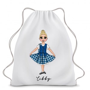 Prezent dla szkockiej tancerki, taniec góralski, torba ze ściągaczem, tancerka góralska, torba do tańca, spersonalizowana torba z postacią, taniec ceili, tartan, prezent,