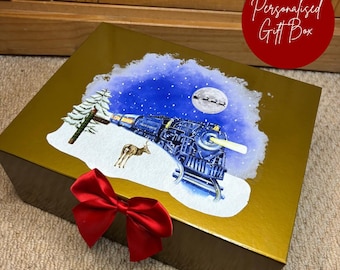 Personalized Polar Express Gift Box, Gold Magnetic Keepsake Box, Christmas Eve Box, Christmas Wrapping,