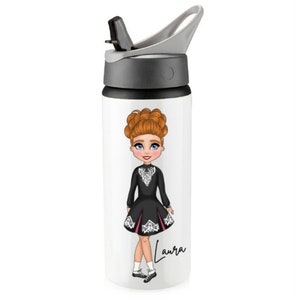 Cadeau personnalisé de danse irlandaise, danseuse irlandaise, bouteille d'eau de danse irlandaise, cadeaux personnalisés, danse irlandaise, danse Ceili, cadeaux pour elle, noir