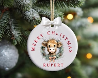 Personalized Highland Cow Christmas Bauble: Scottish Ornament