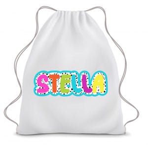 Mädchen Kordelzug Tasche, personalisierte Mädchen Tasche, Schulsporttasche, Dalmatiner Drucktasche, bunte Mädchen Kordel, zurück zu Schultasche,