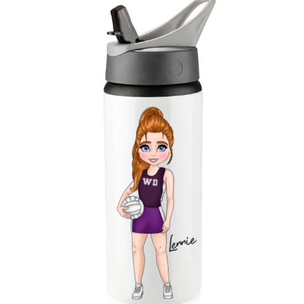 Personalised Netball water bottle , Netball Gifts for her, Character Cups, Personalised gifts, Christmas Gifts, Sports bottle, 600ml Bottle,