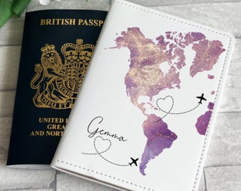 Personalised passport cover | passport holder  | World Map | Passport Case | Art | Gifts for her | Marble effect | World Trip, Watercolour