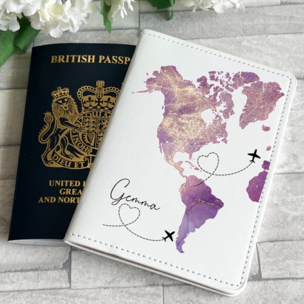 Personalised passport cover | passport holder  | World Map | Passport Case | Art | Gifts for her | Marble effect | World Trip, Watercolour