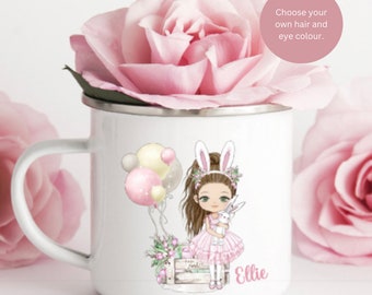 Easter Enamel Mugs, Personalised Character Mug, Easter Gifts, Gifts for her, Easter Eggs, Easter Basket, Easter Mug, Camping Mug, Pretty Cup