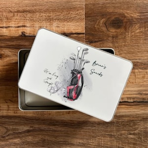 Personalized Golf Tee Tin: Golf Lover Gift, Snack Storage (18x11x5.5 cm)