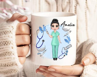 Personalized Mug For Nurse, Custom Gift for staff nurse, Nurse Scrubs, Coffee Mug, Work Mug,