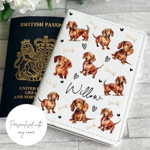 Gepersonaliseerde paspoorthoes, hondenpaspoort, hondencadeaus, paspoorthouder, teckelcadeaus, hondenliefhebber, dierenpaspoort, bagagelabel, worsthond,