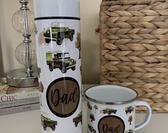Personalized Land Rover Flask & Mug Set: Digital Thermo Camping Gift
