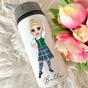 Regalo personalizzato di danza scozzese, borraccia per danza scozzese, regali personalizzati, kilt, tartan, danza ceili, regali per lei, danza scozzese,