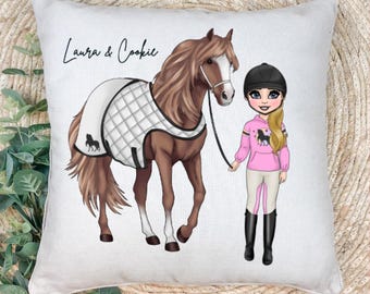 Personalised Horse & Jockey Cushion, Custom Kids Horse Pillow, Equestrian Gift,