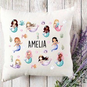 Personalised cushion, Childrens Cushion, Mermaid themed, Girls Nursery Decor, Under the sea, Girls Bedroom Decor, Gifts for her, Christmas