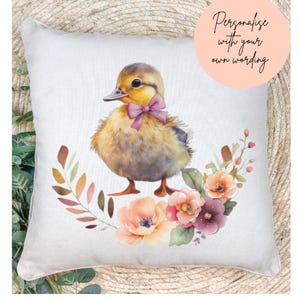 Personalised Duckling cushion, new baby gift, girls bedroom decor, gifts for her, gift idea, girls birthday gift, floral, Farm animals, Duck