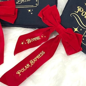 Personalized Red Velvet Christmas Hair Bow: Polar Express Train