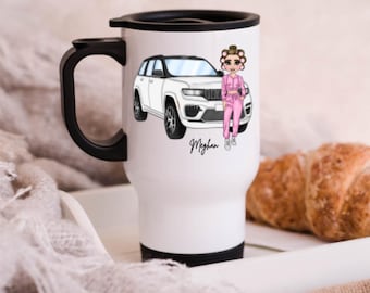 Taza termo personalizada: Taza de viaje para chicas, diseño de coche Range Rover