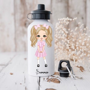 Personalized School Water Bottle: Custom Character Uniform, Girls Sports Bottle