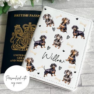Gepersonaliseerde paspoorthoes, hondenpaspoort, hondencadeaus, paspoorthouder, teckelcadeaus, hondenliefhebber, dierenpaspoort, bagagelabel, worsthond,