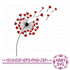 Valentinstag Svg, Herz Löwenzahn Svg schneiden Datei, Löwenzahn Svg-Datei, Herz geschnitten Datei, Svg-Dateien für Cricut, Silhouette geschnitten Datei NO:0255