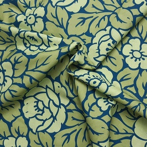 Poplin, sold by the meter, cotton fabric, organic quality, 145 cm (57'') wide, rose pattern in green on dark blue, available in two sample sizes