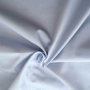 Poplin, säljs metervara, bomull, ekologisk, 145 cm (57'') bred, ljusblå med vita prickar, ljus ultramarinblå, vävt fodertyg