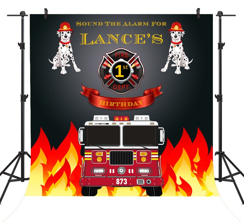 Fire Truck 1st Birthday Party Backdrop Custom Boys Fireman Etsy
