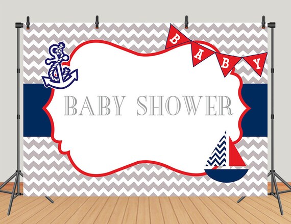 Nautical Baby Shower Photography Background Anchor Boat Grey Zig Zag Chevron Striped Birthday Party Studio Photo Booth Backdrop Wallpaper