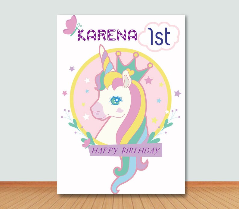 Unicorn Custom 1st Birthday Photo Backdrop For Party Etsy