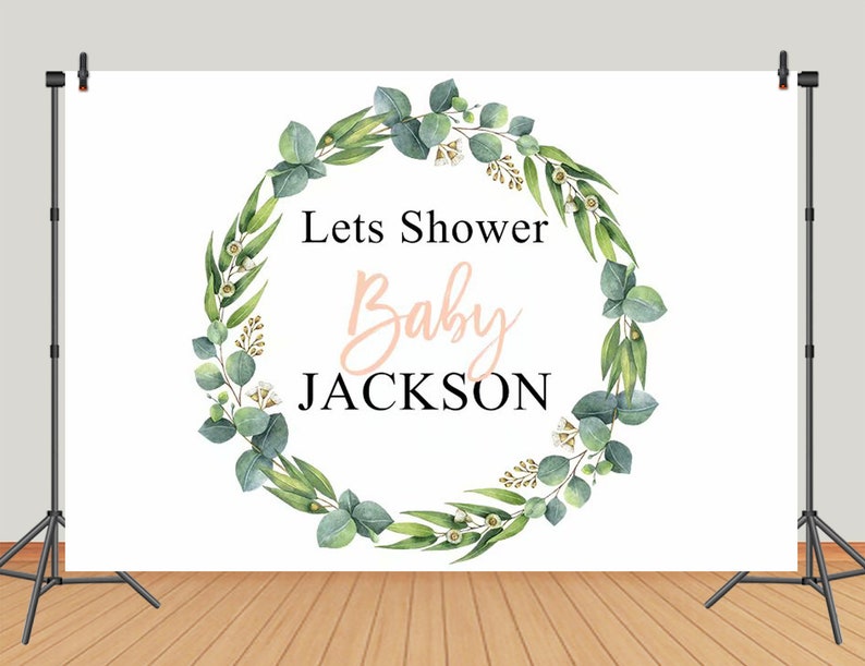 Custom Baby Shower Backdrop Green Leaves Baby Shower Party Etsy