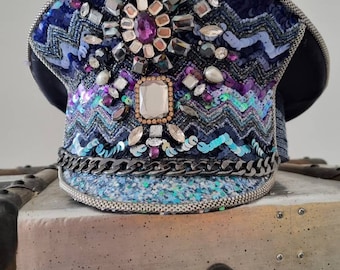 One off captain hat , burning man hat , jewelled hat , birthday hat , party hat festival hat ,festival outfit , festival hat