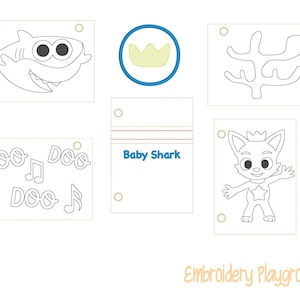 Baby Shark Coloring Book Embroidery Design - ITH Embroidery Design - Reusable Coloring Book - Soft Book Design - Quiet Book Design