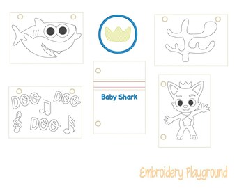 Baby Shark Coloring Book Embroidery Design - ITH Embroidery Design - Reusable Coloring Book - Soft Book Design - Quiet Book Design
