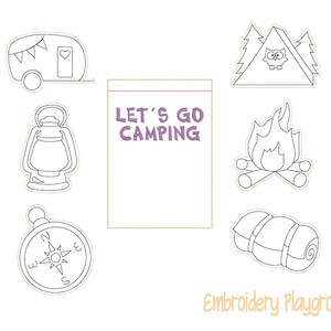 Camping Coloring Feltie Set Embroidery Design - ITH Embroidery Design - Reusable Coloring Dolls