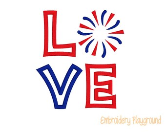 Firework Love - Patriotic - Embroidery Design - Childs Shirt Design - Summer - Applique  - American - 4th of July