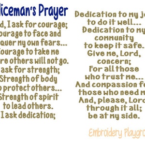 Policeman's Prayer - Police Saying - Back the Blue - Embroidery Design - Pillow Design - Hero Saying - Policeman Wording