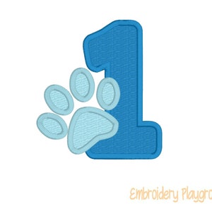 Ersten Geburtstag Pfote Applique Design - Applikation Nummer 1 mit Hund Pfote - Stickmuster