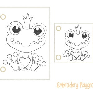 Frog Coloring Page Embroidery Design - ITH Embroidery Design - Reusable Coloring Page