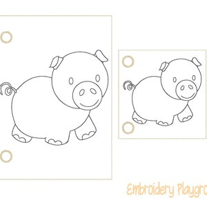 Pig Coloring Page Embroidery Design - ITH Embroidery Design - Reusable Coloring Page