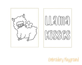 Llama Kisses Mini Coloring Page Embroidery Design - ITH Embroidery Design - Reusable Coloring Page