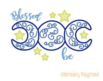 Blessed Be Ornate Moon Design - Embroidery Design