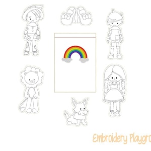 Dorothy and Friends Coloring Feltie Set Embroidery Design - ITH Embroidery Design - Reusable Coloring Dolls