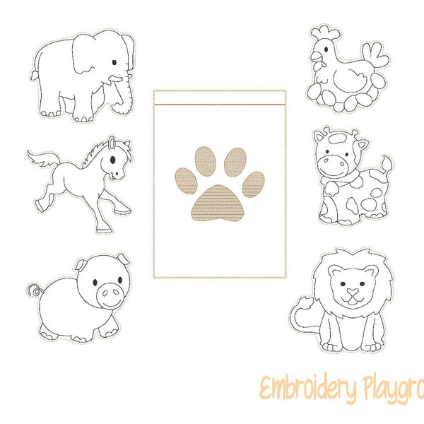 Animal Coloring Feltie Set Embroidery Design - ITH Embroidery Design - Reusable Coloring Dolls
