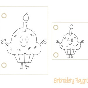 Cupcake Coloring Page Embroidery Design - ITH Embroidery Design - Reusable Coloring Page