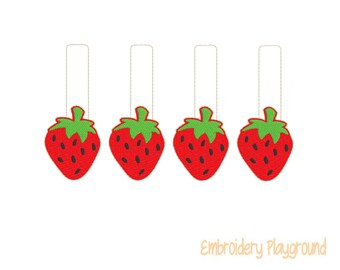 ITH Strawberry Key Fob Snaptab Embroidery Design - Embroidery Pattern