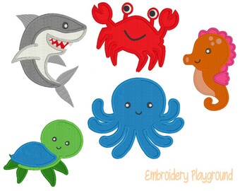 Ocean Fun Applique Set - Under the Sea - Embroidery Designs - Machine Embroidery - Baby Bib - Child Shirt Designs - Summer