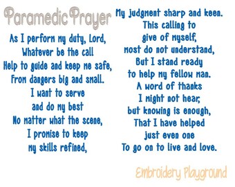 Paramedic's Prayer - EMT Saying - Paramedic - Embroidery Design - Pillow Design - Hero Saying - Paramedic Wording