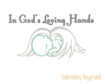 In God&#39;s Loving Hands Sleeping Angel Baby - Embroidery Design - Machine Embroidery