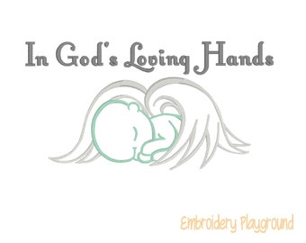 In God's Loving Hands Sleeping Angel Baby - Embroidery Design - Machine Embroidery