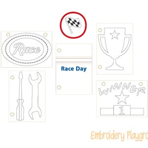 Race Day Coloring Book Embroidery Design - ITH Embroidery Design - Reusable Coloring Book