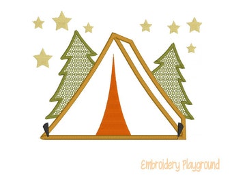 Tent Applique - Camping - Embroidery Design - Childs Shirt Design - Summer - Under The Stars - Pillow Design